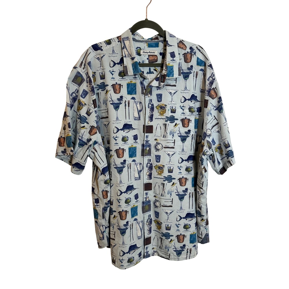 Tommy‎ Bahama Short Sleeve Casual Button Up Shirt Size 2XLB Blue Cocktail Print